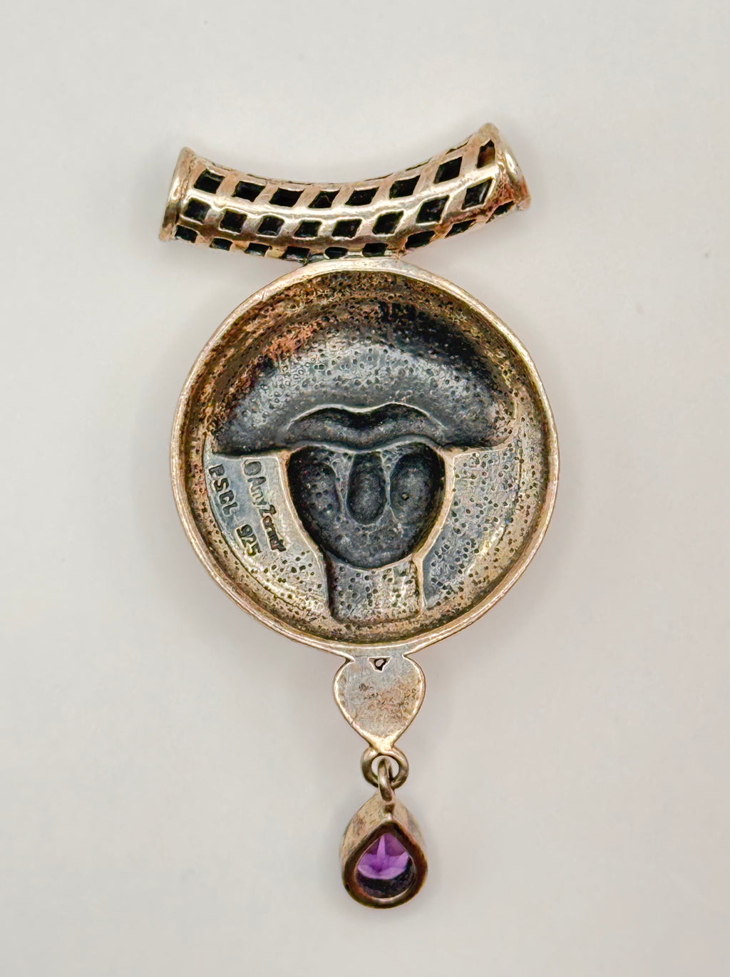 Amy Zerner RSCL 925 Sterling Silver Amethyst Goddess Face Pendant Signed Artisan
