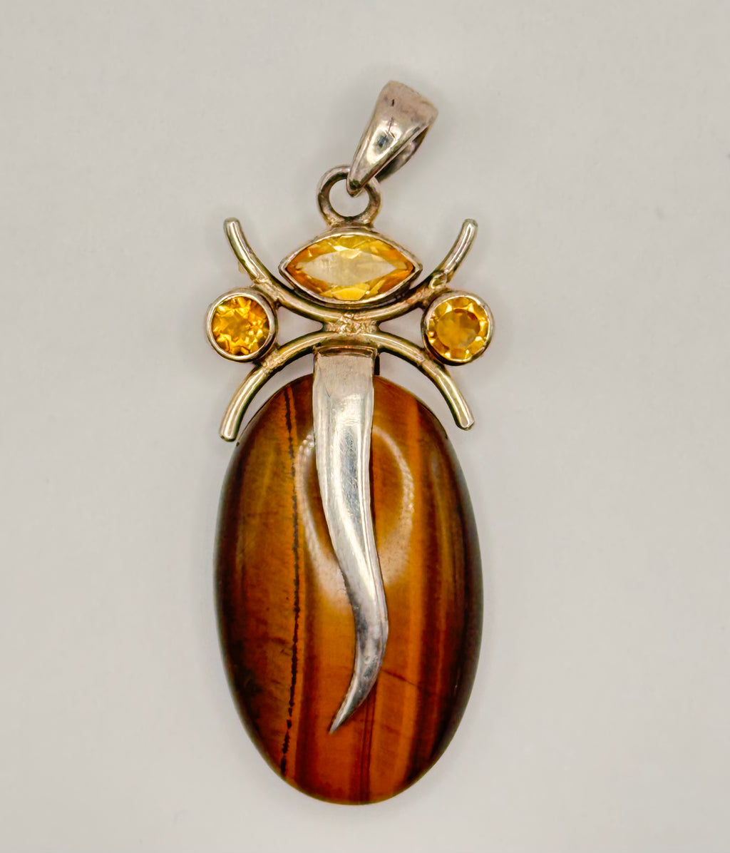 925 Sterling Silver Tiger’s Eye & Citrine Accent Pendant