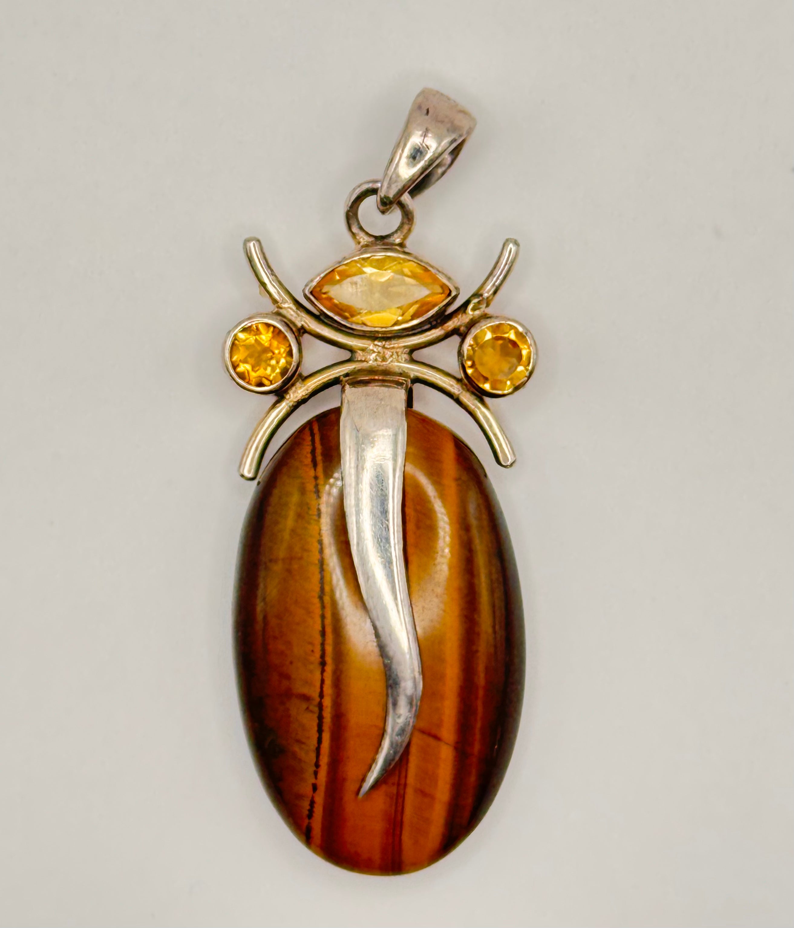 925 Sterling Silver Tiger’s Eye & Citrine Accent Pendant