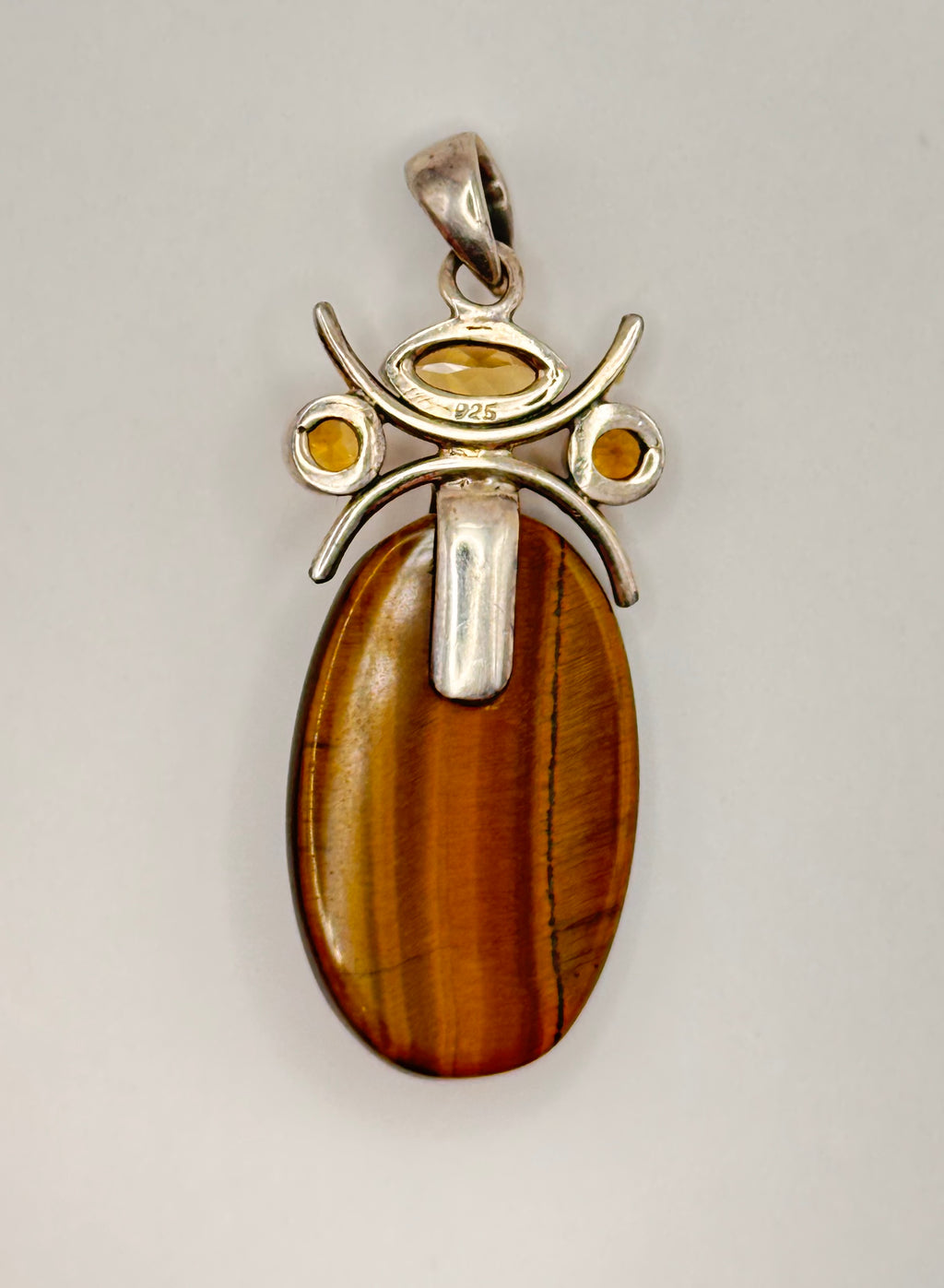 925 Sterling Silver Tiger’s Eye & Citrine Accent Pendant