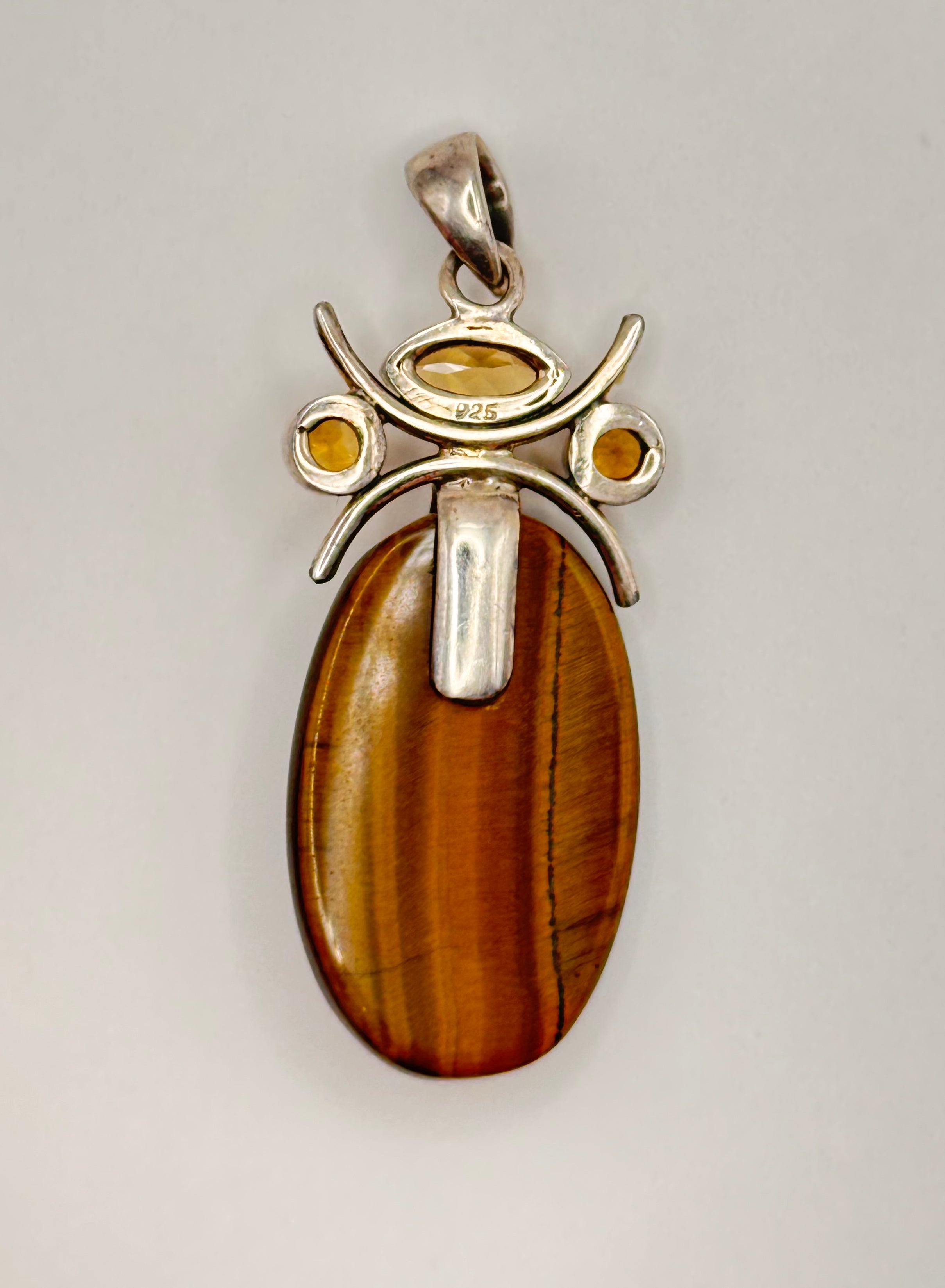 925 Sterling Silver Tiger’s Eye & Citrine Accent Pendant