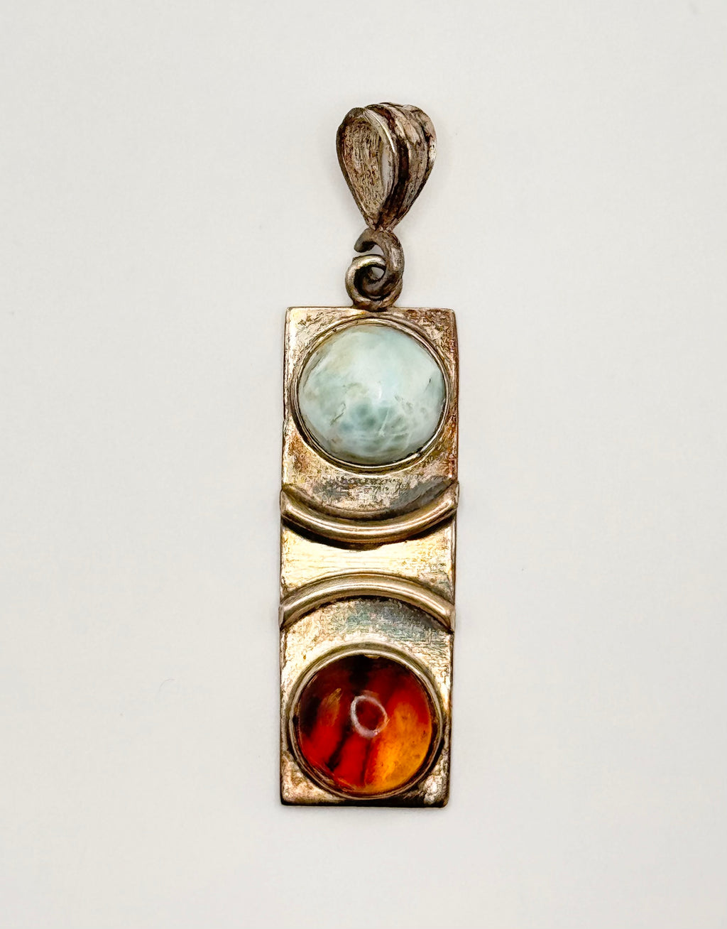 Vintage 925 Sterling Silver Turquoise & Amber Pendant