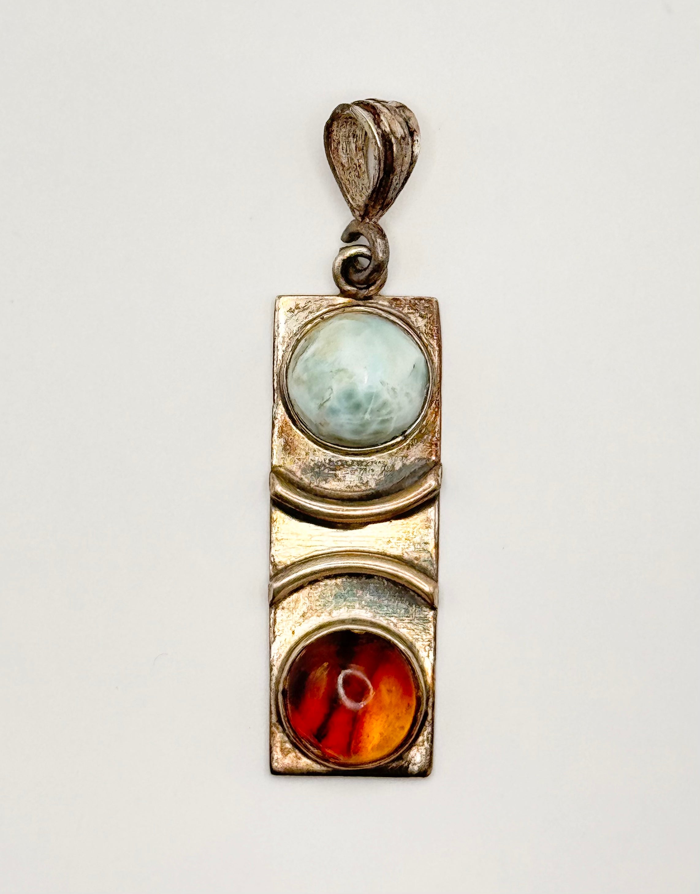 Vintage 925 Sterling Silver Turquoise & Amber Pendant