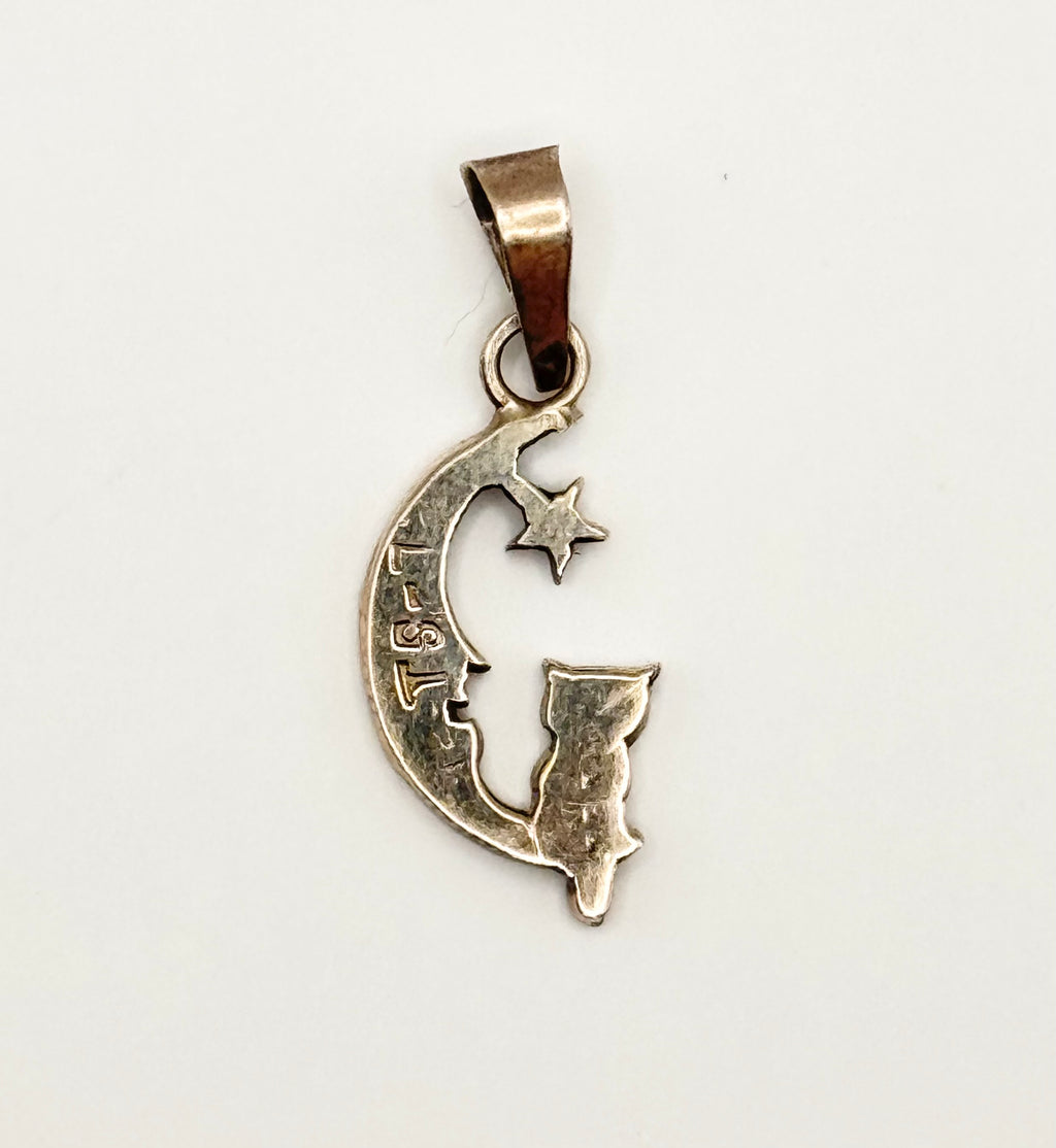 Vintage Taxco Mexico 925 Sterling Silver Moon Owl Star Pendant Celestial Charm