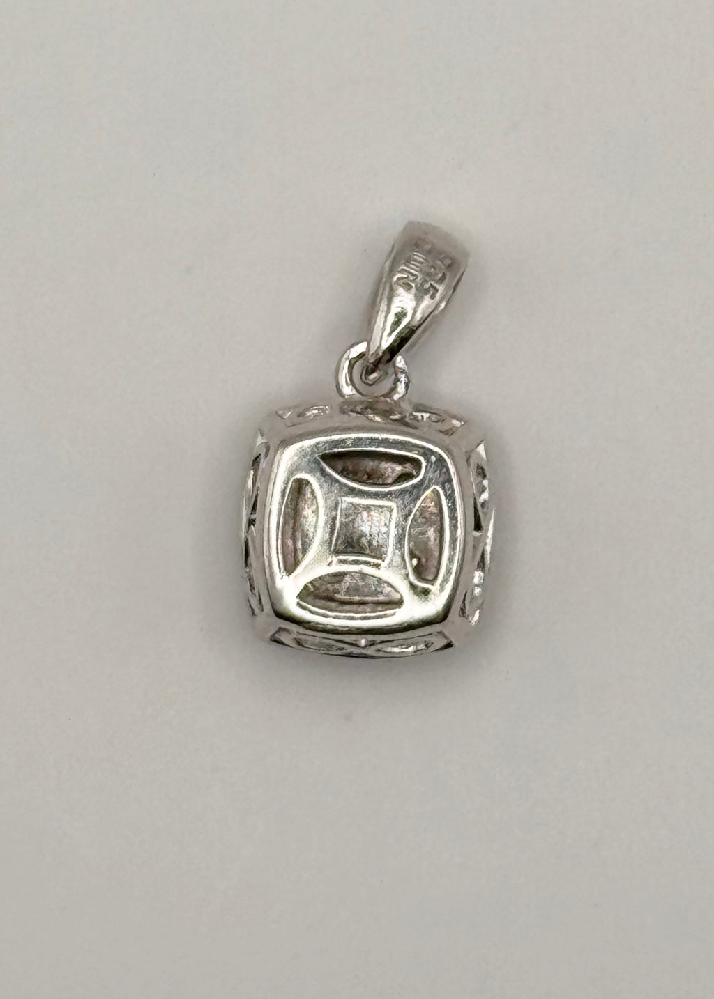 925 Sterling Silver Diamond Cluster Halo Pendant Square Princess Style Charm