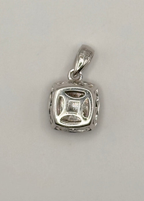 925 Sterling Silver Diamond Cluster Halo Pendant Square Princess Style Charm