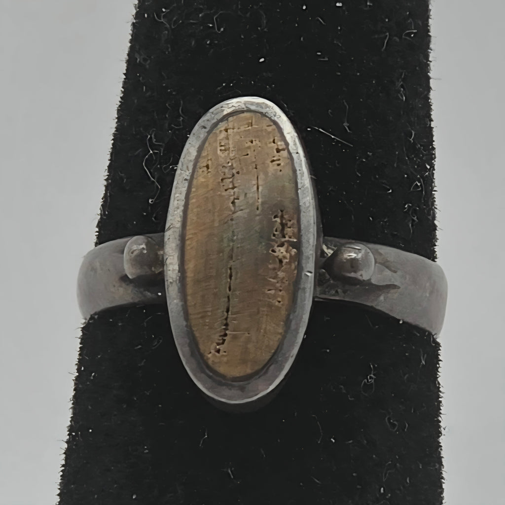 925 Sterling Silver Petrified Wood Cabochon Ring Size 4.5 2.50g Vintage