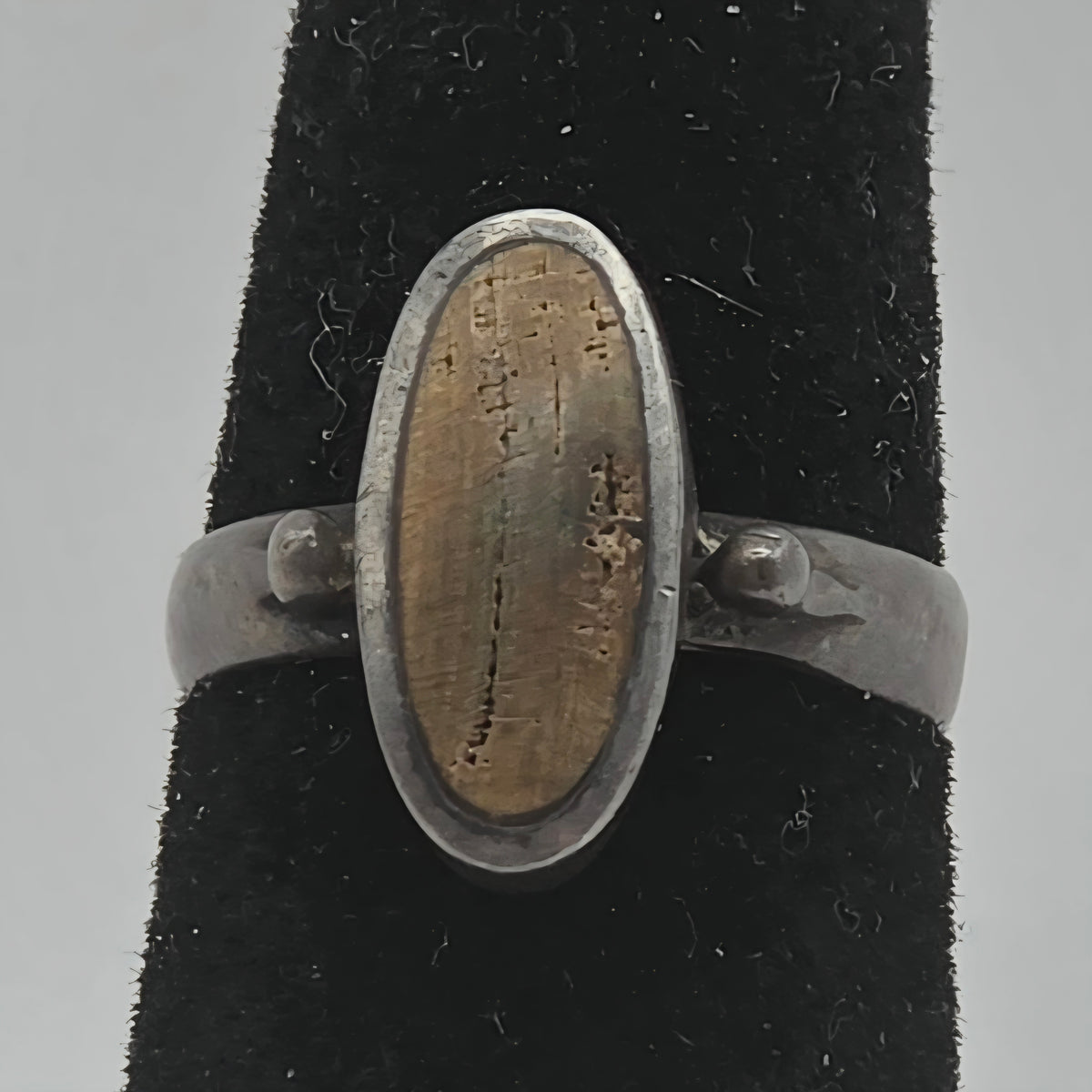 925 Sterling Silver Petrified Wood Cabochon Ring Size 4.5 2.50g Vintage