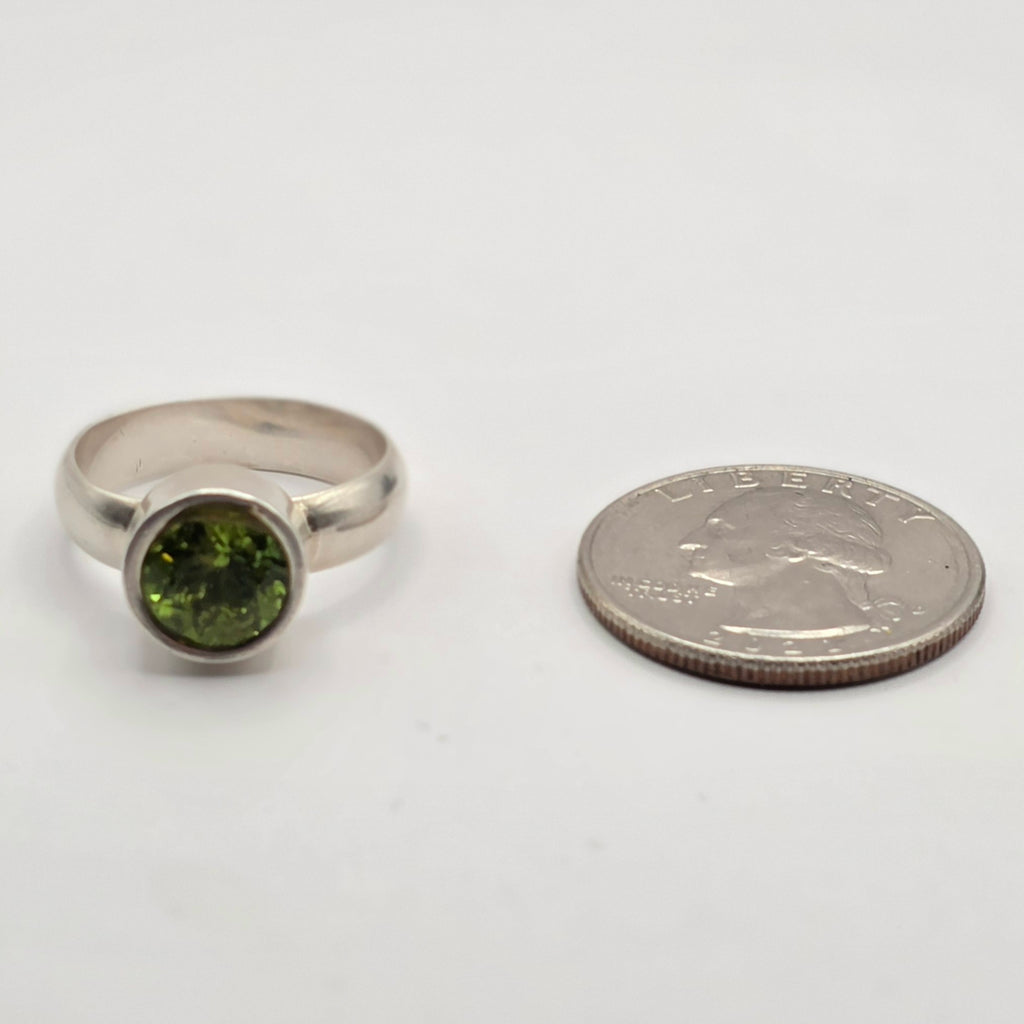 925 Sterling Silver 2ct Peridot Ring Size 7.5 Round Bezel Solitaire 6.74g