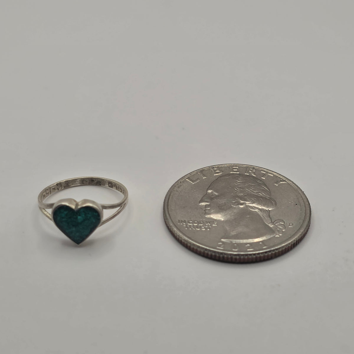 Vintage 1980s Taxco Mexico TC-154 925 Sterling Silver Malachite Heart Ring Sz 2.5
