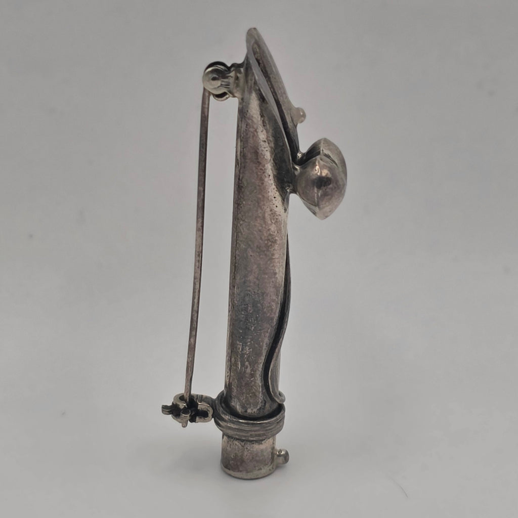 Vintage 925 Sterling Silver Tussie Mussie Posy Holder Flower Vase Brooch Pin 2"