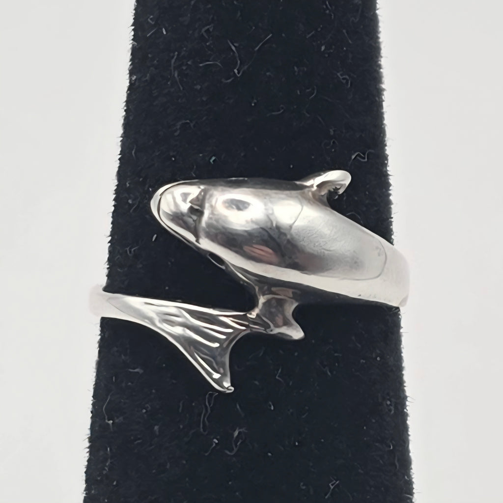 925 Sterling Silver Dolphin Wrap Ring Size 2.5 – 1.40g Ocean Marine Jewelry