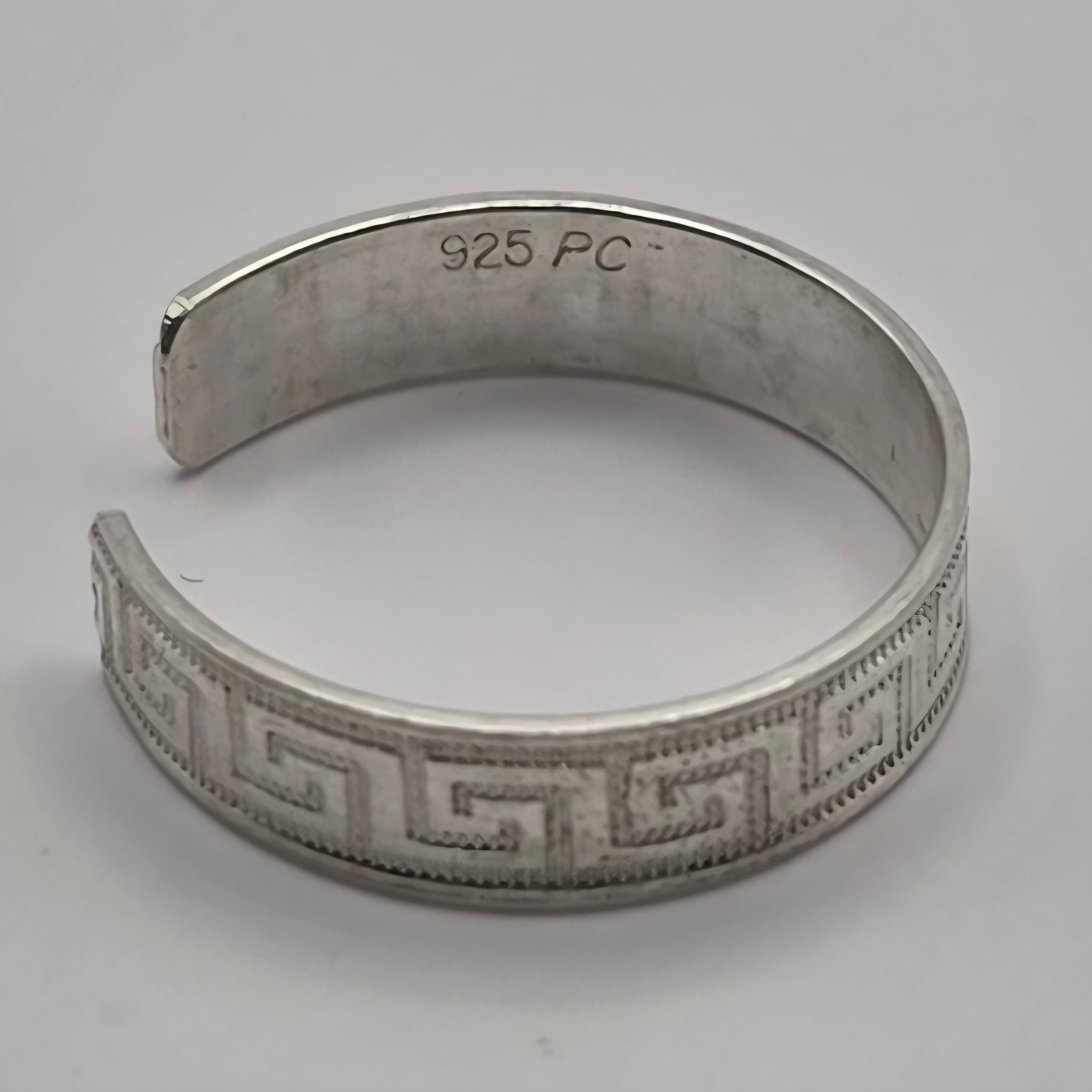 925 Sterling Silver Greek Key Meander Adjustable Ring Size 7 4.5mm 1.50g