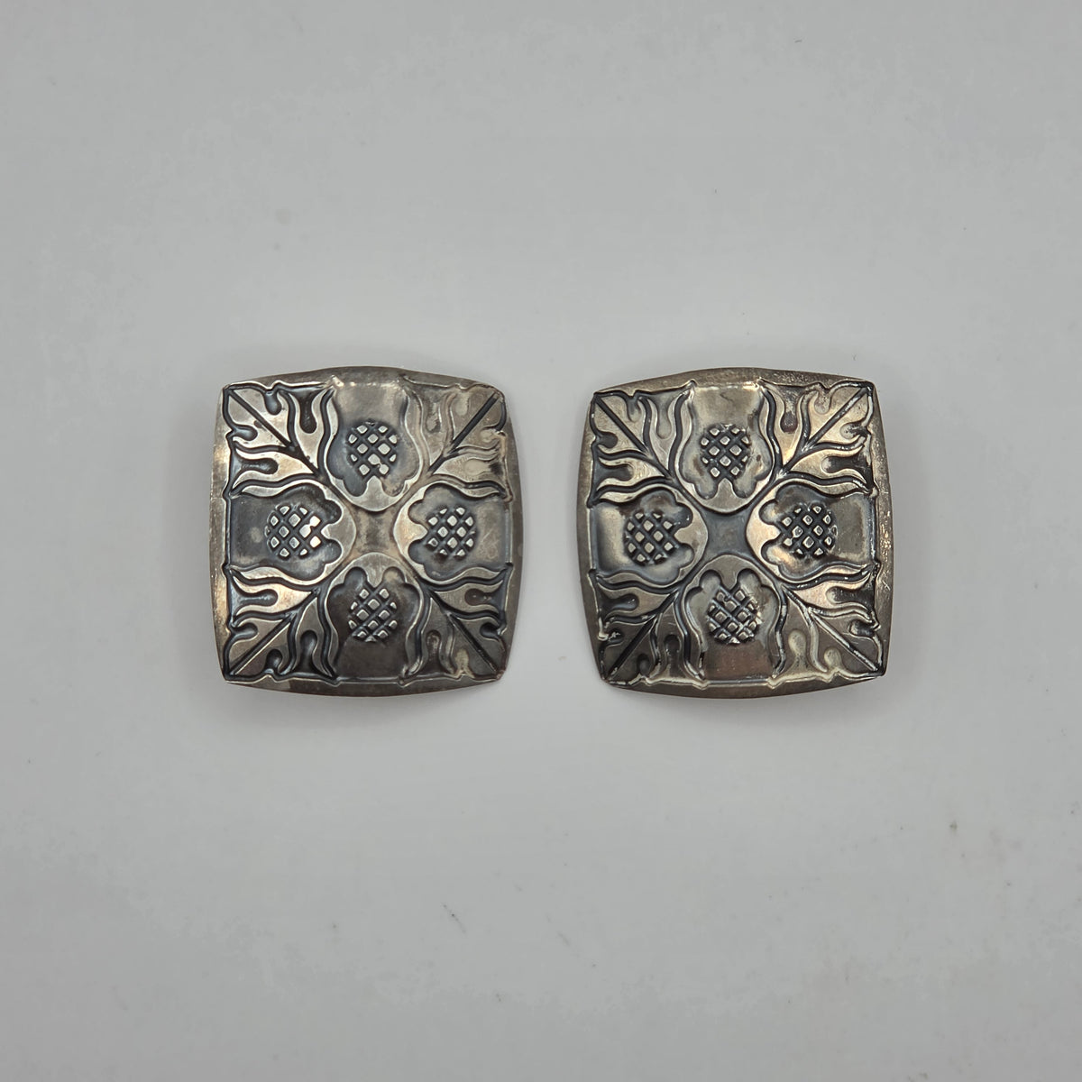 Vintage 925 Sterling Silver Scottish Thistle Floral Clip-On Earrings 21mm 5.59g
