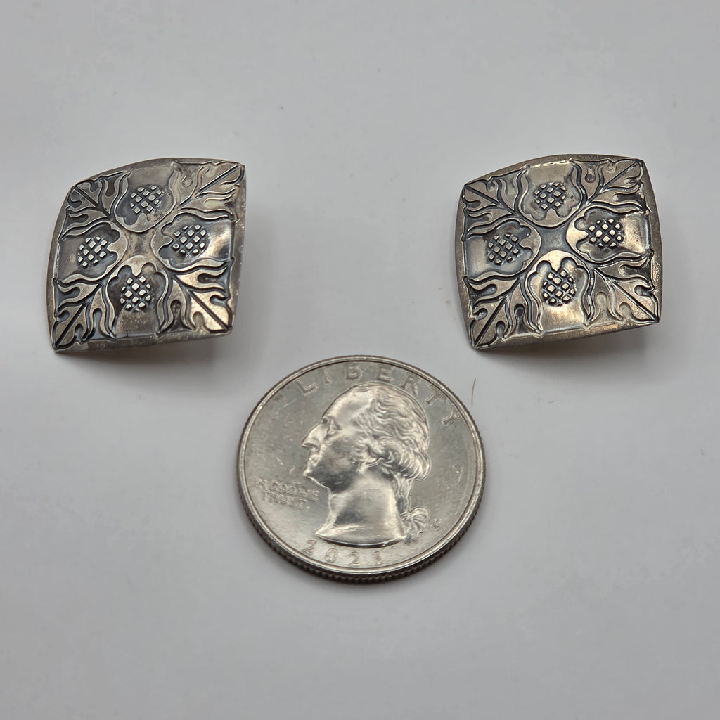 Vintage 925 Sterling Silver Scottish Thistle Floral Clip-On Earrings 21mm 5.59g