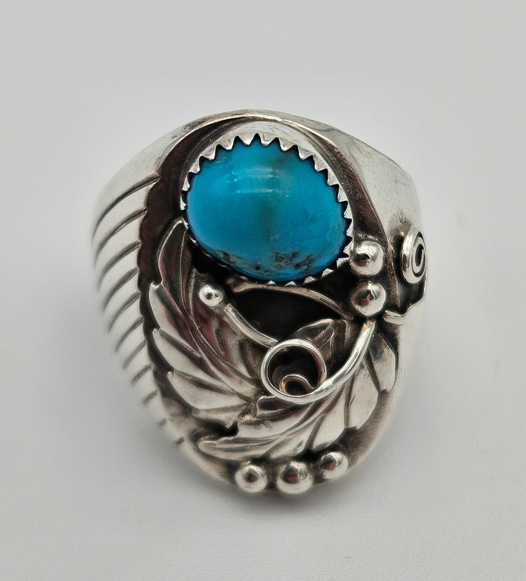 Kingman Turquoise Annie Chapo Navajo Size 11.5 Ring Sterling Silver