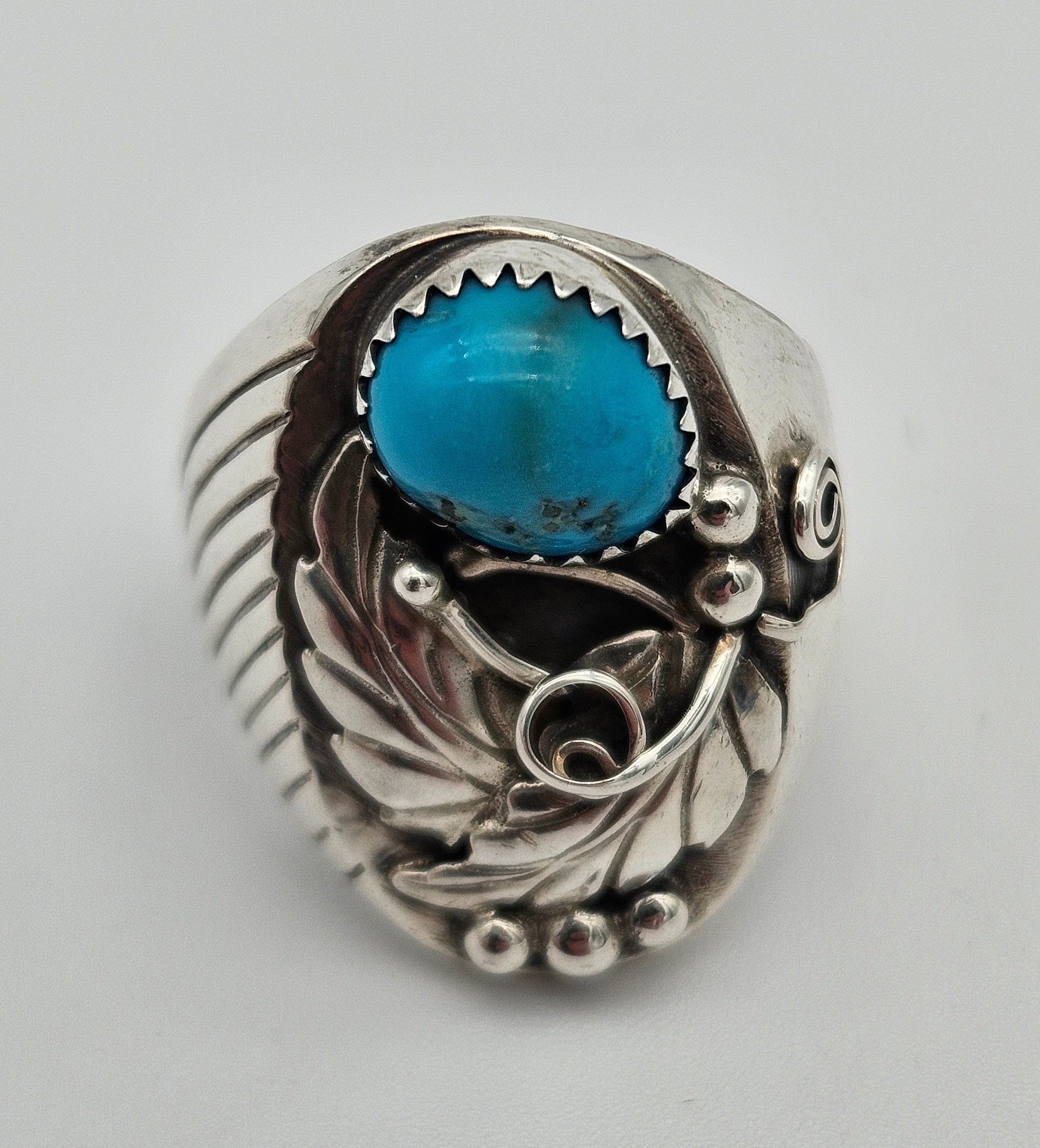 Kingman Turquoise Annie Chapo Navajo Size 11.5 Ring Sterling Silver