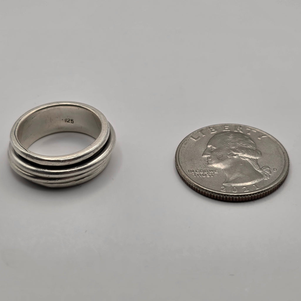 925 Sterling Silver Spinner Fidget Ring Size 7 Wide 7.5mm Band 8.16g