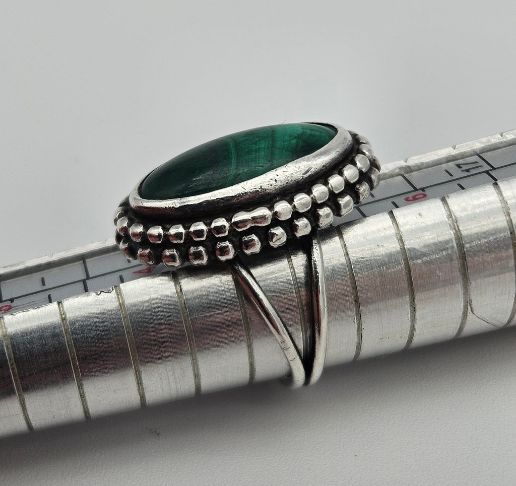 Malachite Sterling Silver 925 Vintage Navajo Ring Size 5