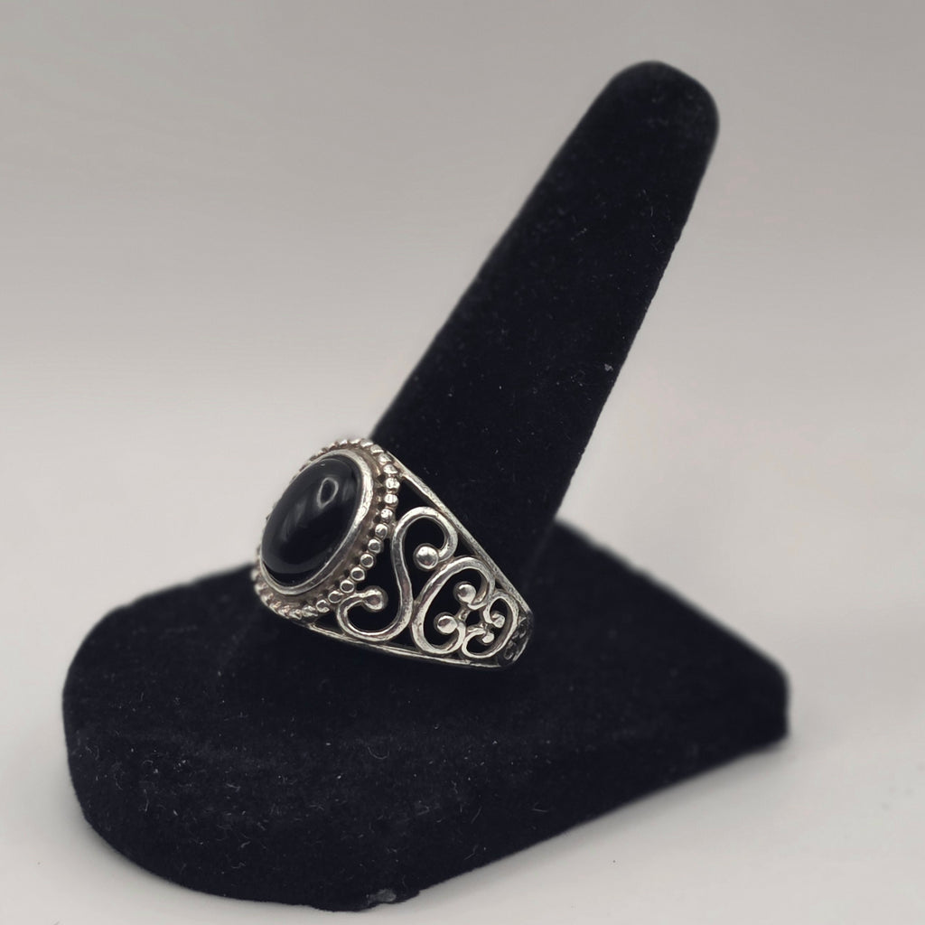 Onyx Sterling Silver 925 Filigree Ring Size 8.5