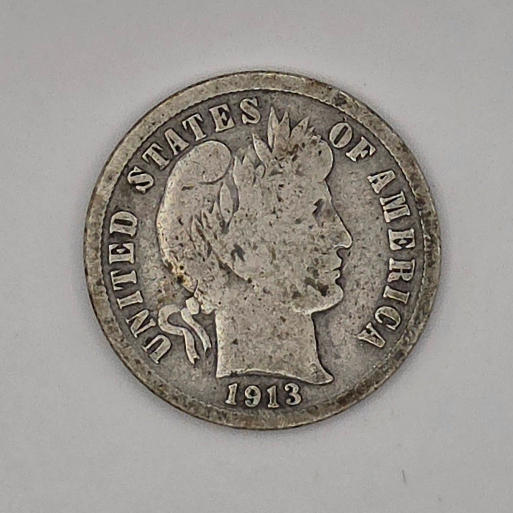 1913 Barber Dime 90% Silver Philadelphia Mint Vintage US Coin