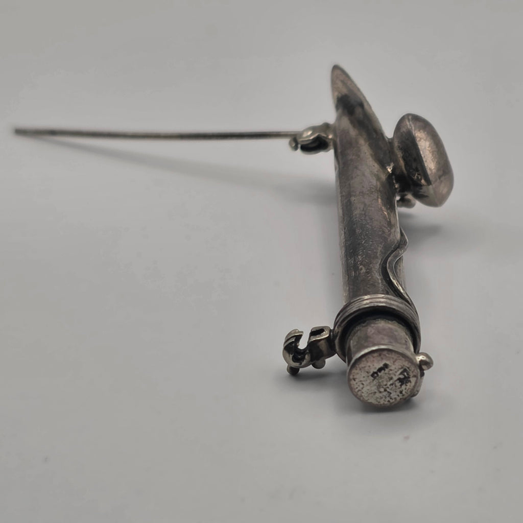 Vintage 925 Sterling Silver Tussie Mussie Posy Holder Flower Vase Brooch Pin 2"