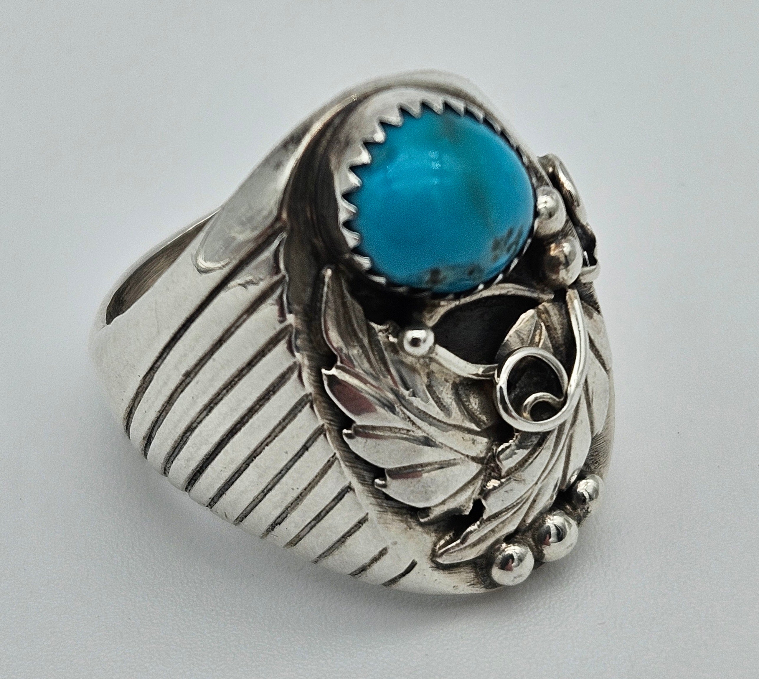 Kingman Turquoise Annie Chapo Navajo Size 11.5 Ring Sterling Silver