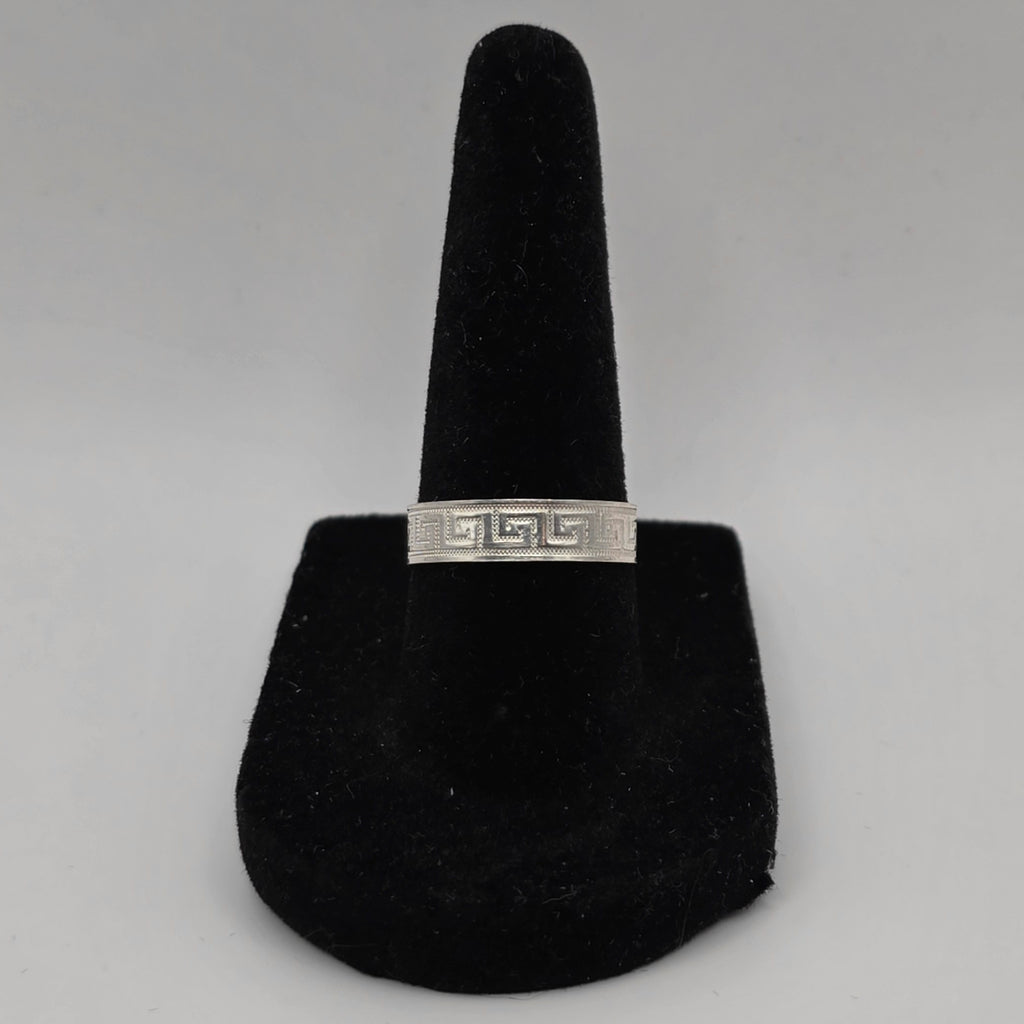 925 Sterling Silver Greek Key Meander Adjustable Ring Size 7 4.5mm 1.50g