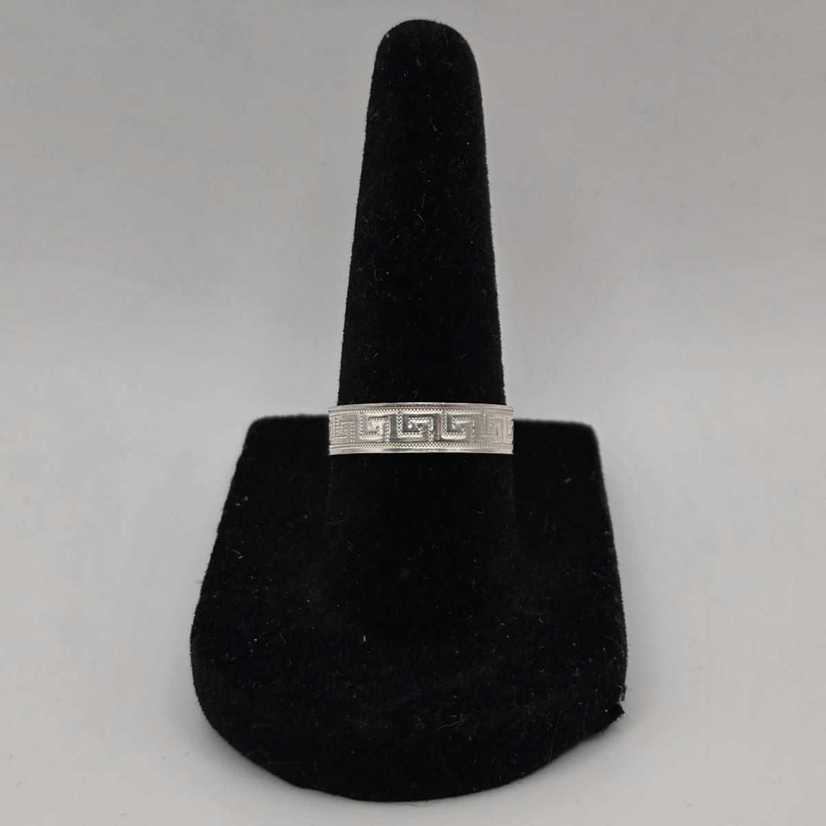 925 Sterling Silver Greek Key Meander Adjustable Ring Size 7 4.5mm 1.50g