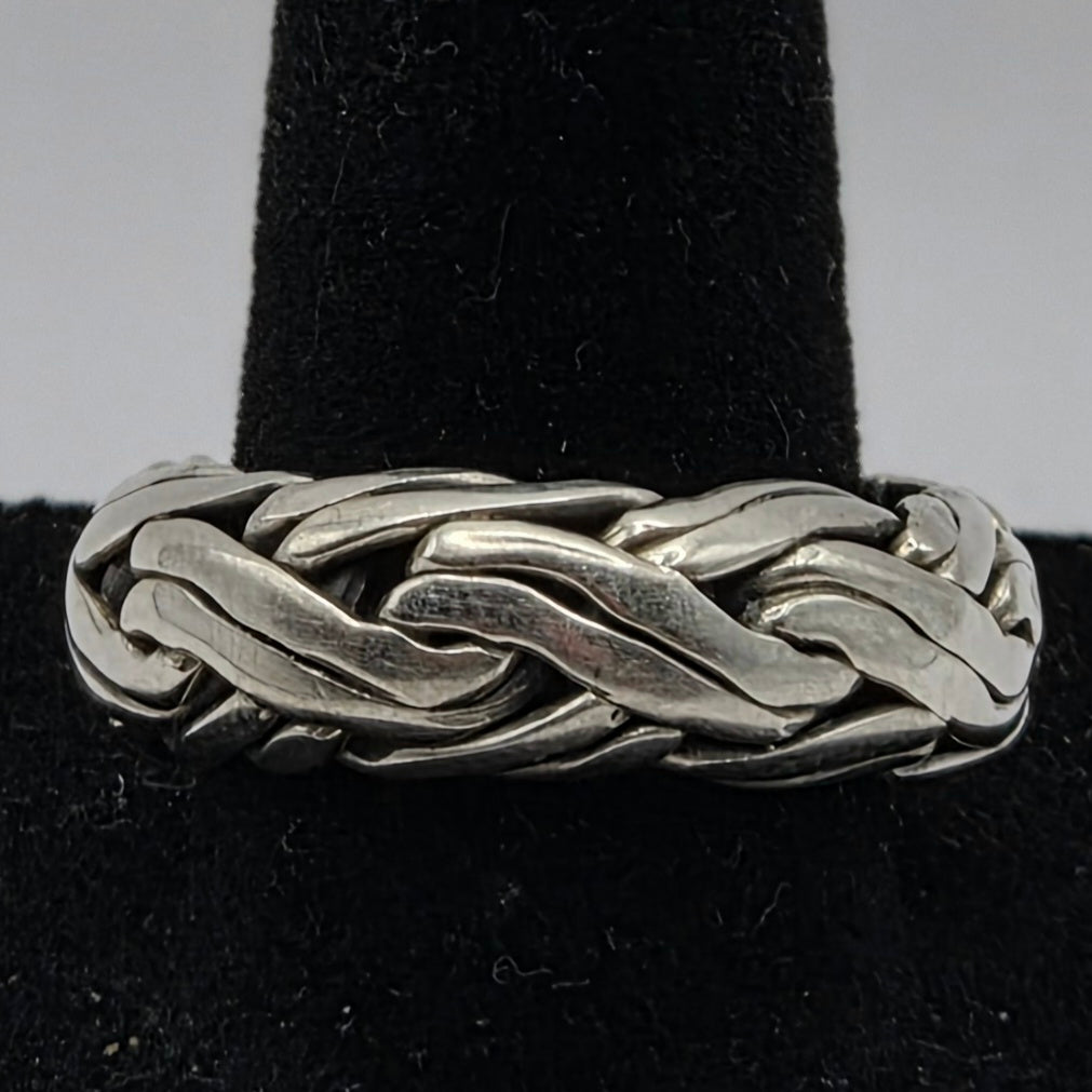 925 Sterling Silver Braided Woven Chain Band Ring Size 9 8mm 15.00g