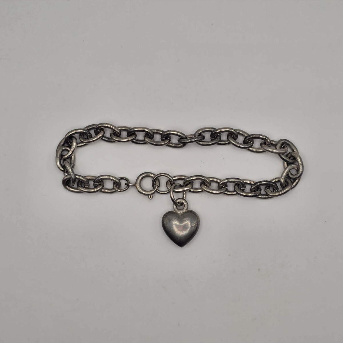 Vintage 925 Sterling Silver Rolo Link Bracelet Puffy Heart Charm 7" 19.32g