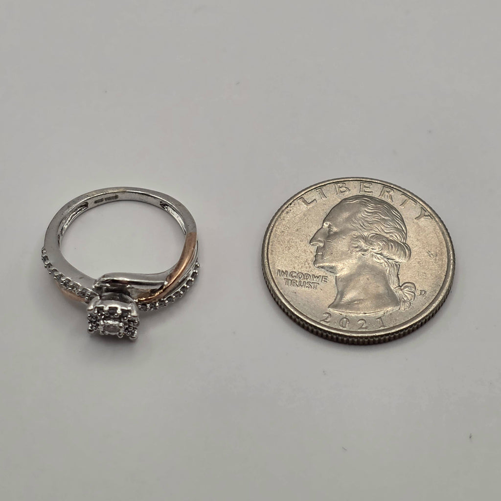 925 & 10k Sterling Silver Two-Tone Diamond Cluster Halo Ring Size