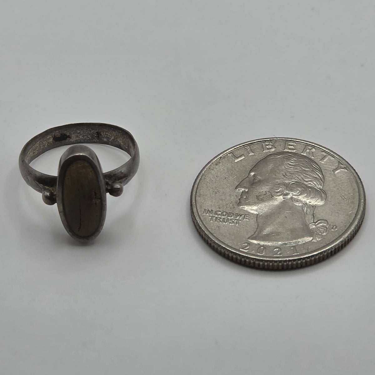 925 Sterling Silver Petrified Wood Cabochon Ring Size 4.5 2.50g Vintage