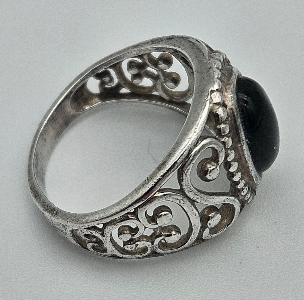 Onyx Sterling Silver 925 Filigree Ring Size 8.5