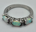 3 Stone Opal Silver Birthstone Ring