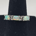 3 Stone Opal Silver Birthstone Ring