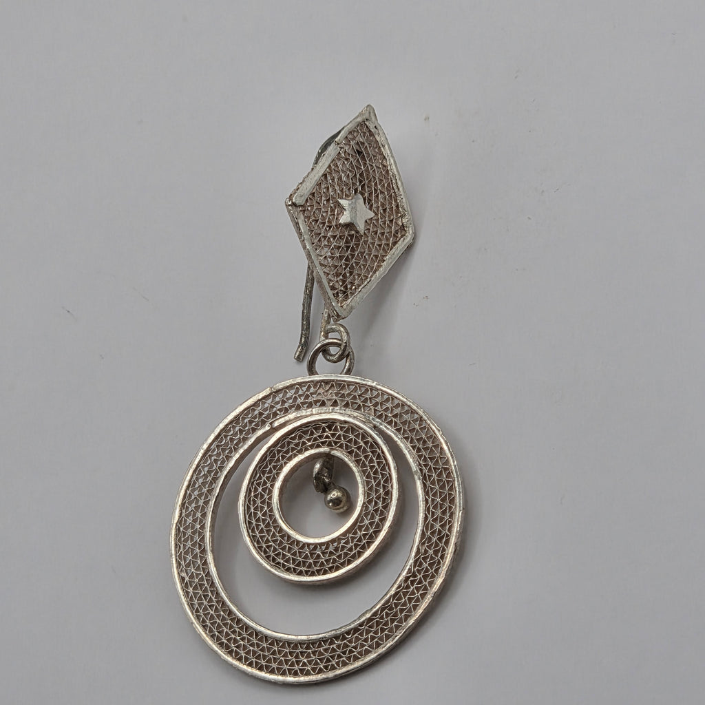 925 Sterling Silver Filigree Spiral Circle Dangle Earrings 45mm 4.36g
