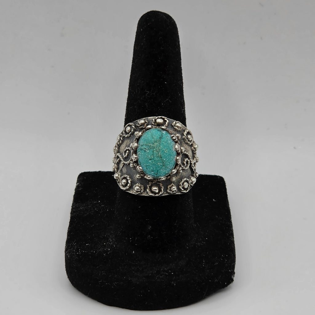 Vintage 925 Sterling Silver Turquoise Ring Size 7 7.23g Damaged Scrap Repair