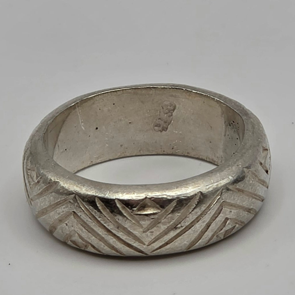 925 Sterling Silver Geometric Etched Wide Band Ring Size 7 6.5mm 8.32g