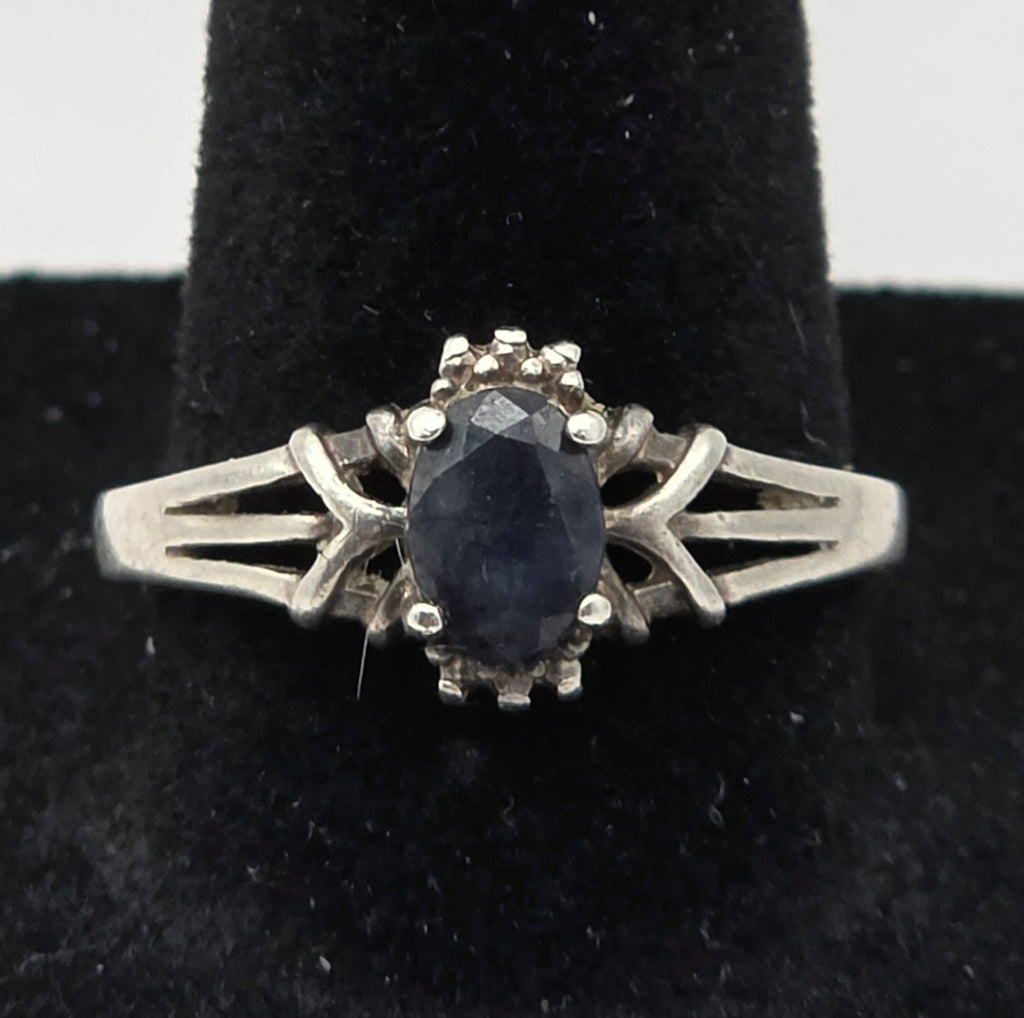 Oval Blue Sapphire 925 Sterling Silver Ring Size 8.5