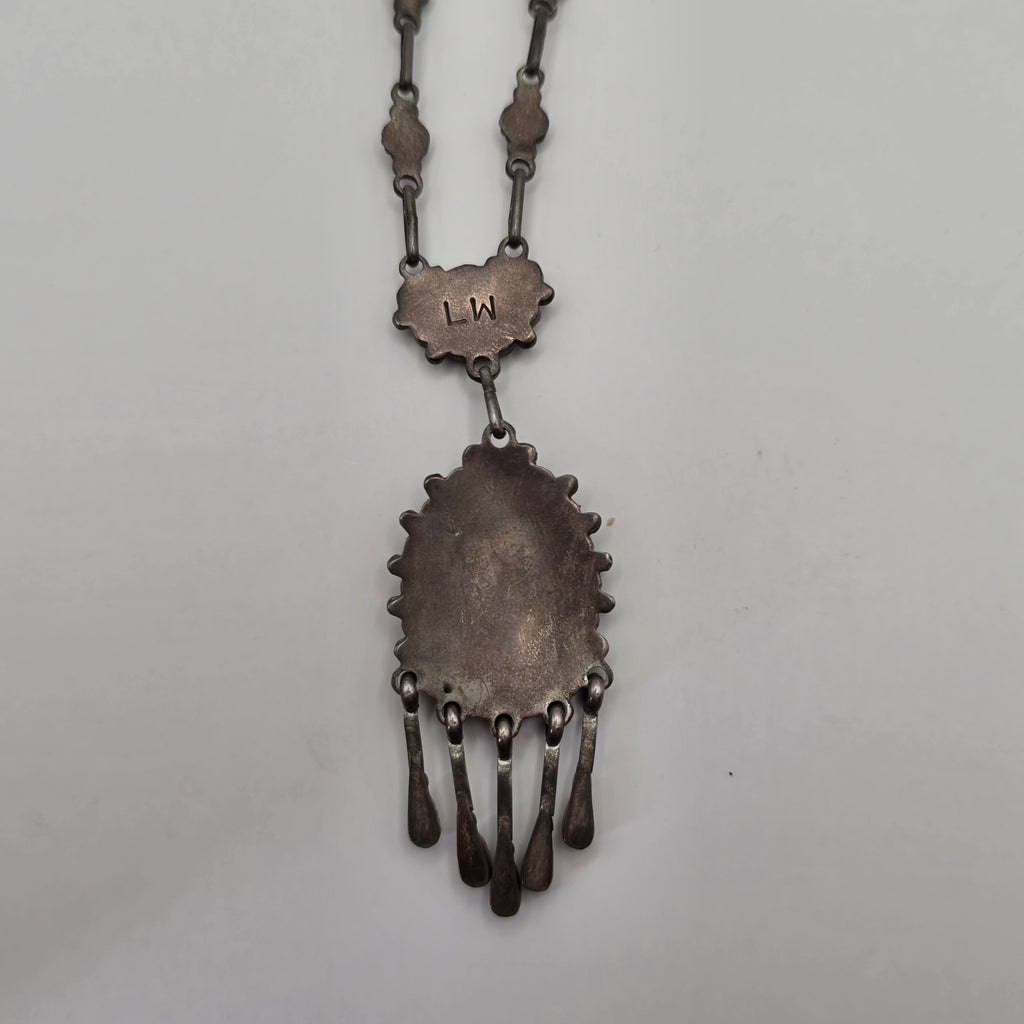 Lorraine Waatsa Zuni 925 Sterling Silver Red Coral Petit Point Necklace 17.70g