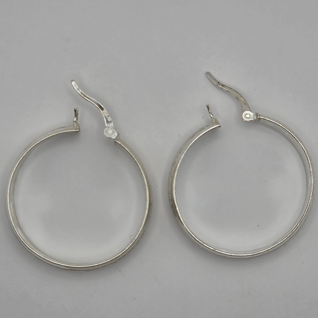 925 Sterling Silver Geometric Pattern Hoop Earrings 30mm x 5.5mm 3.71g