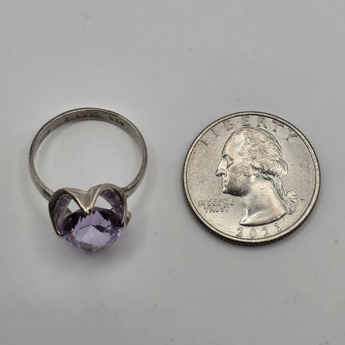 Vintage Mexico Sterling Silver 925 Purple CZ Coronet Solitaire Ring Size 8
