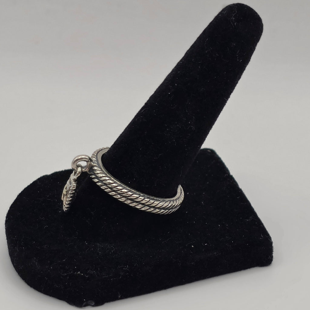 925 Sterling Silver Cross Dangle Charm Ring Size 8 Rope Band 3.5mm 5.39g