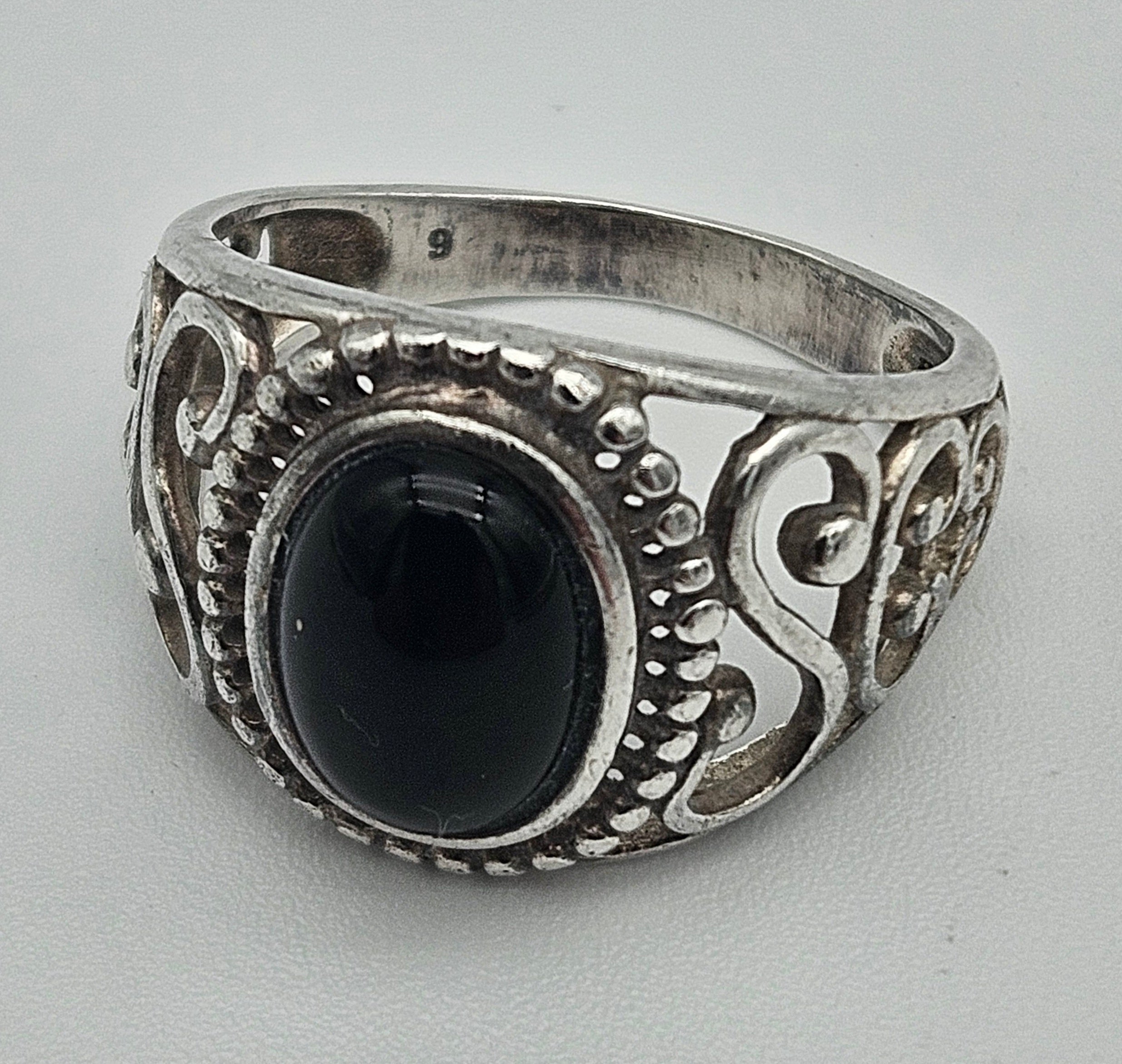 Onyx Sterling Silver 925 Filigree Ring Size 8.5