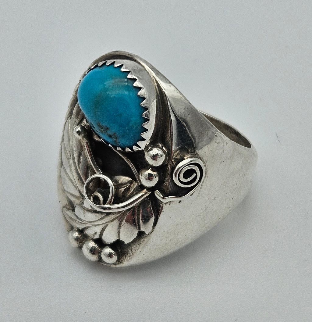 Kingman Turquoise Annie Chapo Navajo Size 11.5 Ring Sterling Silver