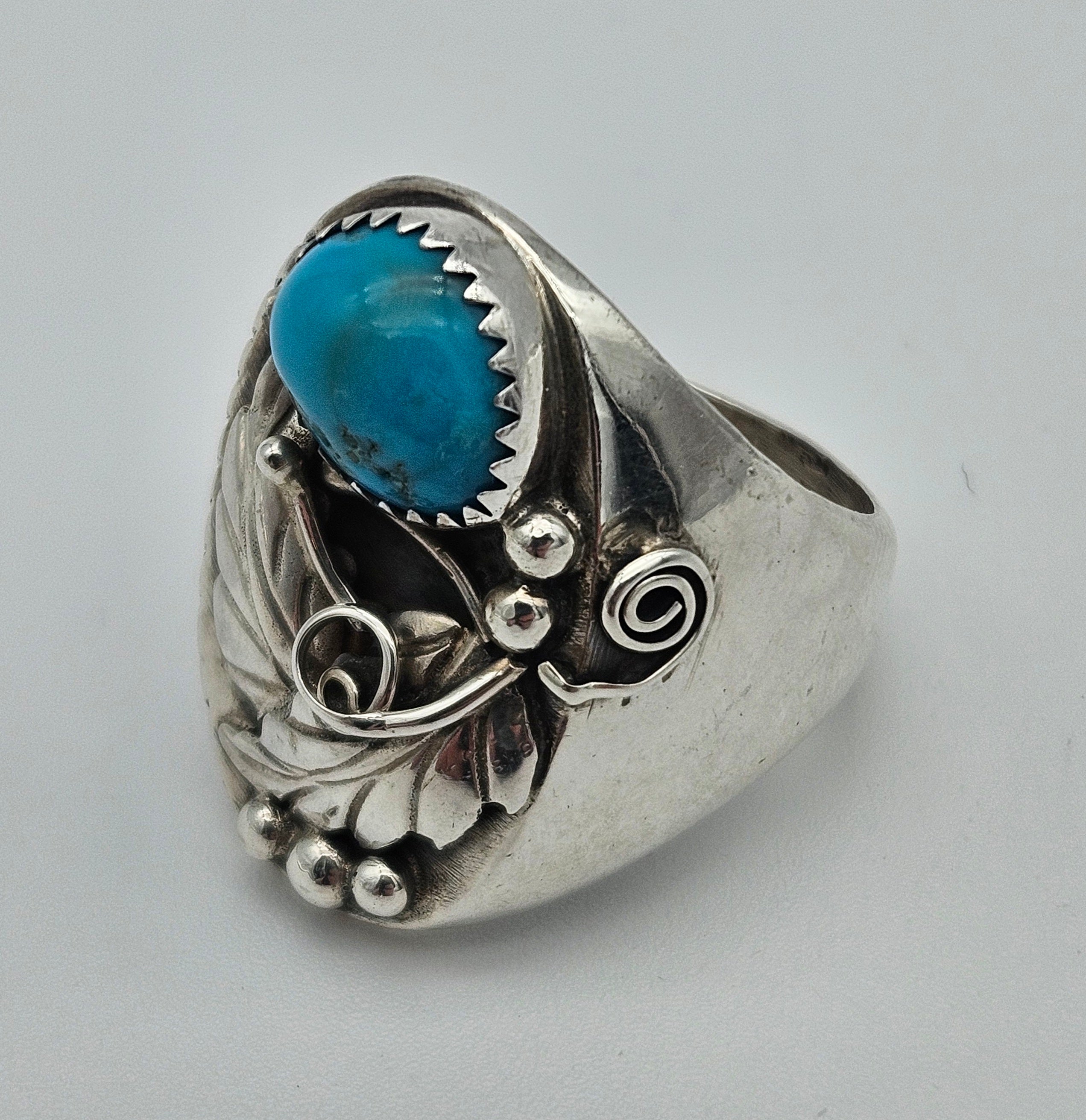 Kingman Turquoise Annie Chapo Navajo Size 11.5 Ring Sterling Silver
