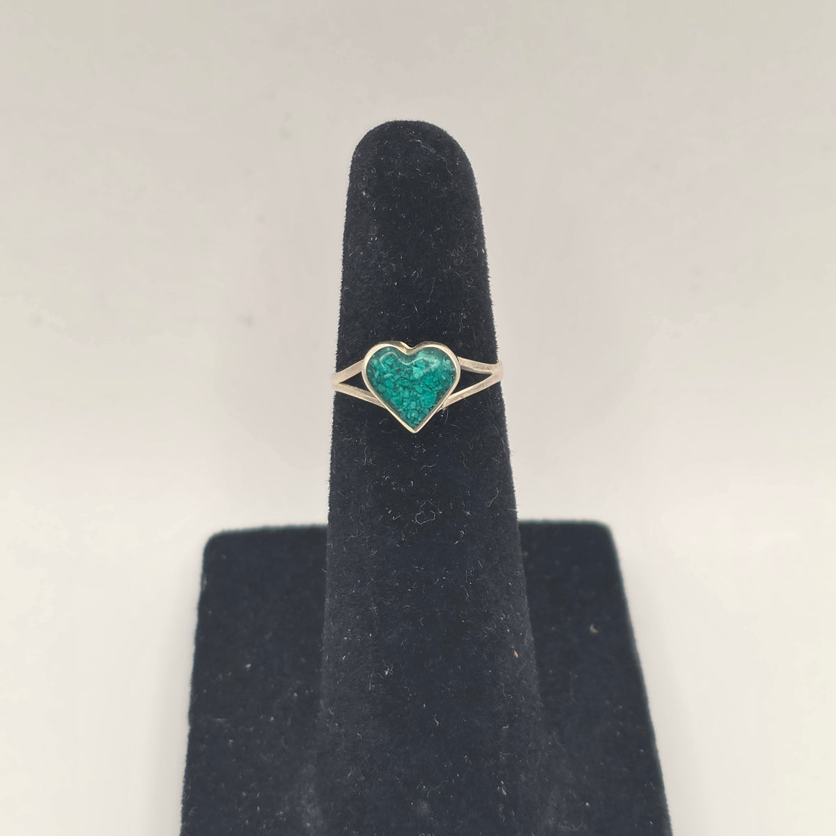 Vintage 1980s Taxco Mexico TC-154 925 Sterling Silver Malachite Heart Ring Sz 2.5