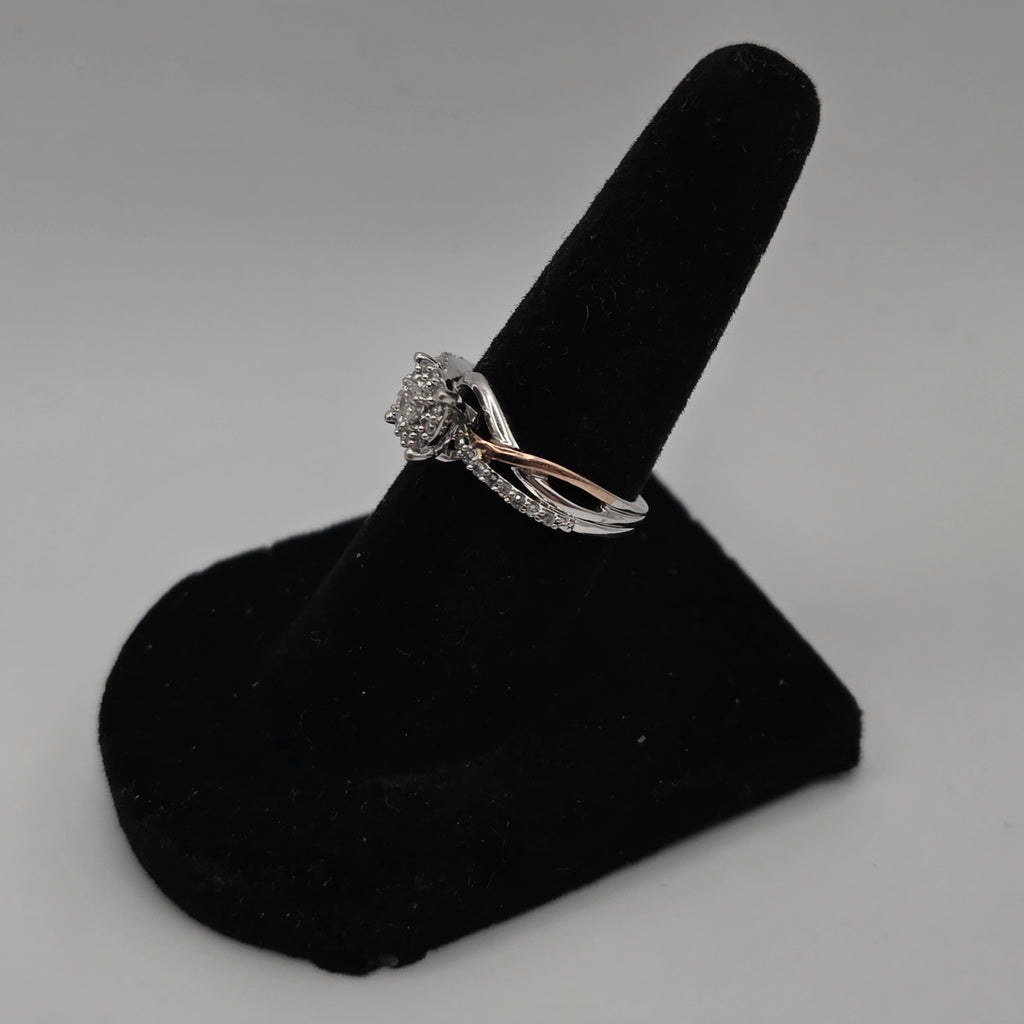925 & 10k Sterling Silver Two-Tone Diamond Cluster Halo Ring Size