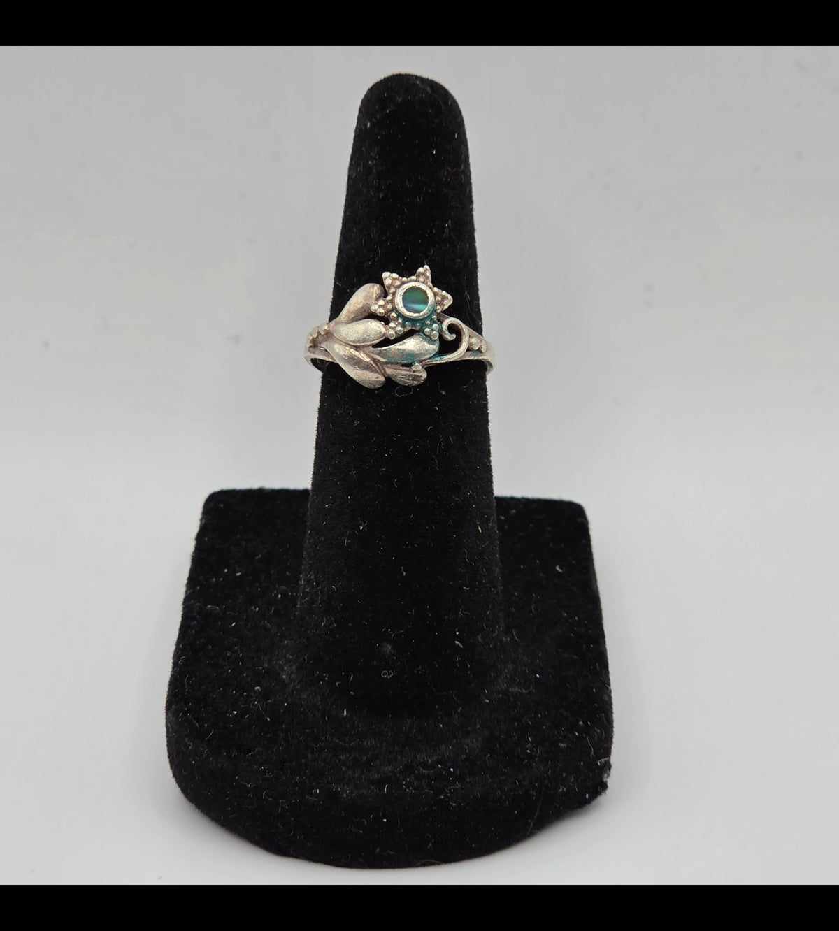 925 Sterling Silver Abalone Shell Botanical Floral Boho Ring Size 4 Vintage Style